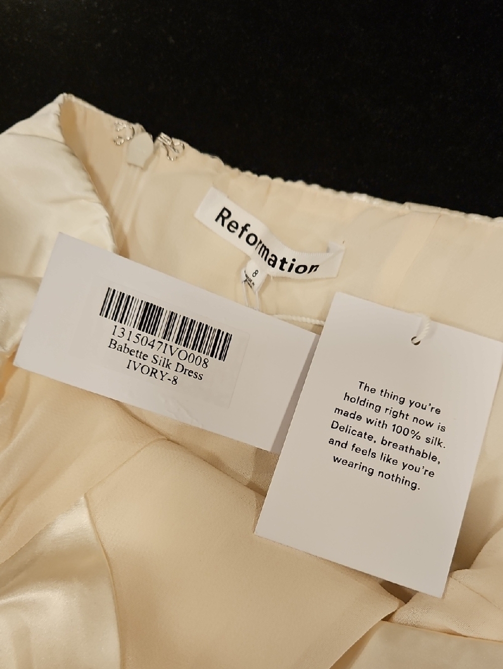 💕REFORMATION💕 The Babette Bubble Hem Silk Satin Halter Mini Dress Ivory 8 NWT - Picture 15 of 16